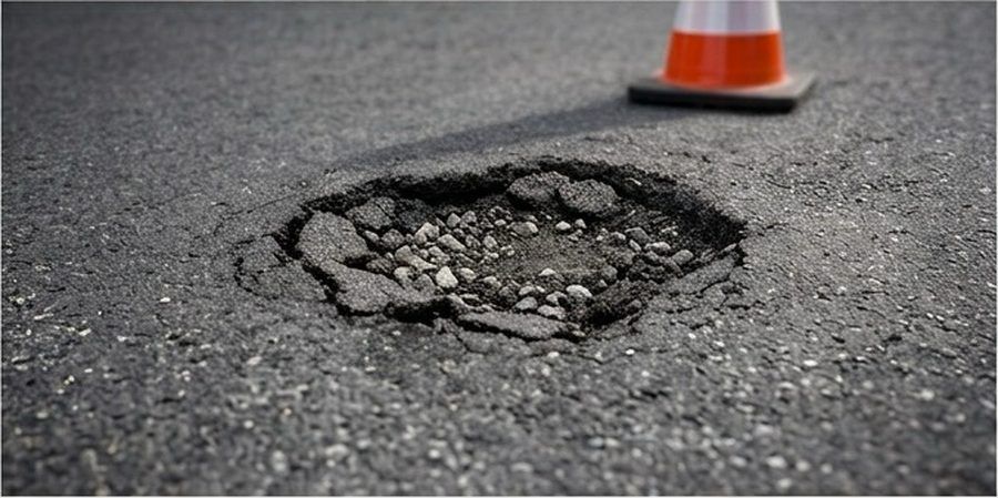 Pothole in asphalt road surface before repair